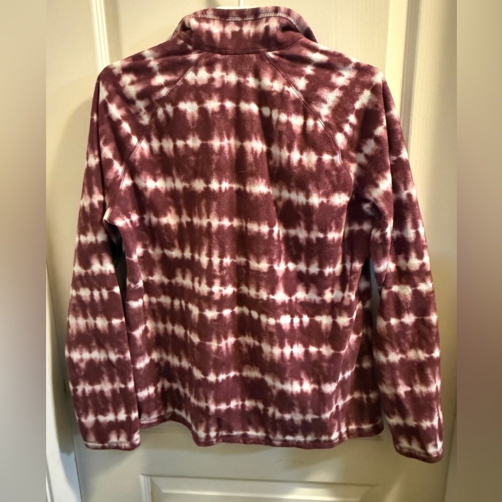 Eddie Bauer Women’s Burgundy and White Tie-Dye Half-Zip Fleece - Picture 2 of 4